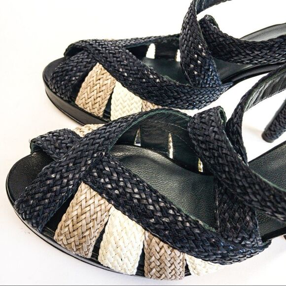 Stuart Weitzman Black Bradford Weave Heels Sz 7.5M - Picture 6 of 13